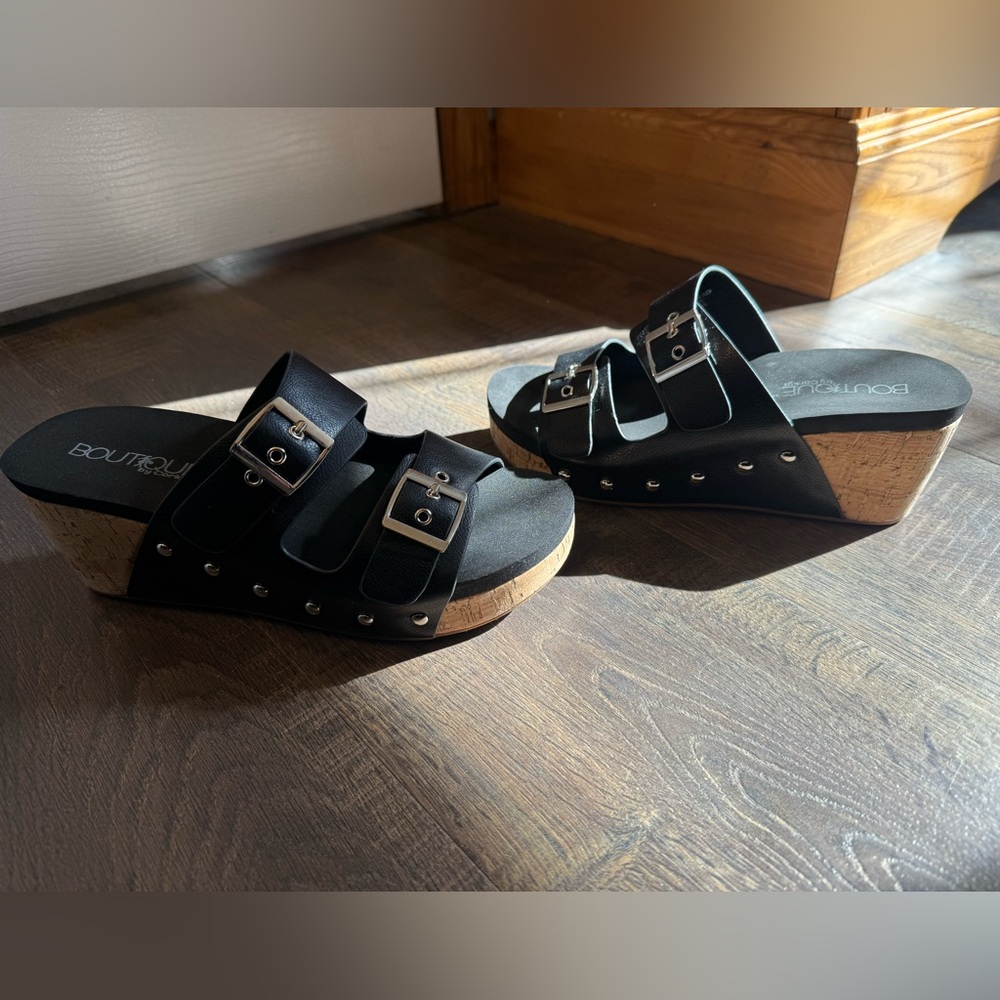 Corky Black Wedge Sandals new